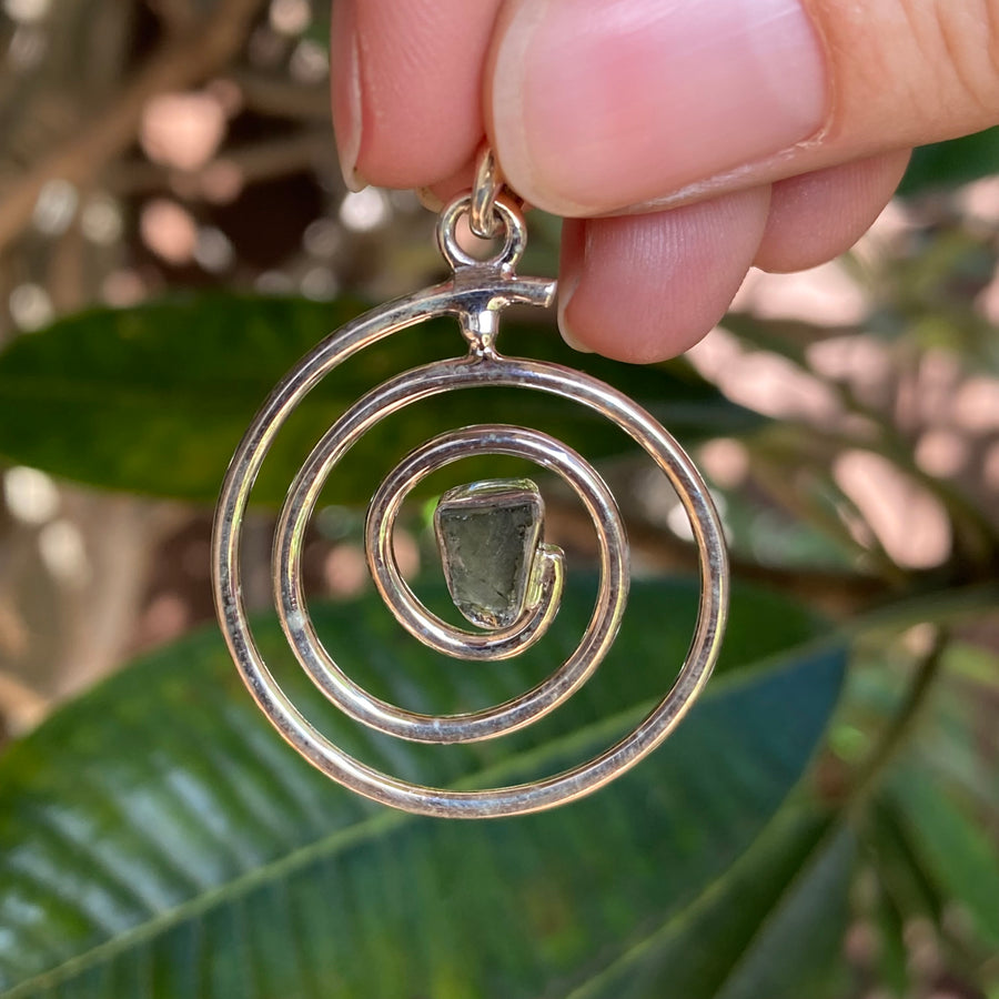 Moldavite Spiral Sterling Silver Pendant