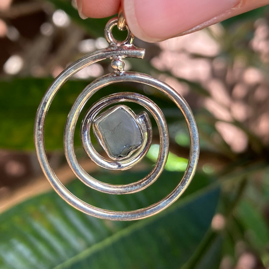 Moldavite Spiral Sterling Silver Pendant
