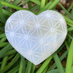 Selenite Heart (carved Flower of Life)