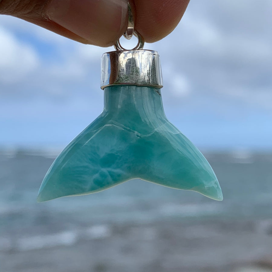 Larimar 🐳 Whale Tail Sterling Silver Pendant #26