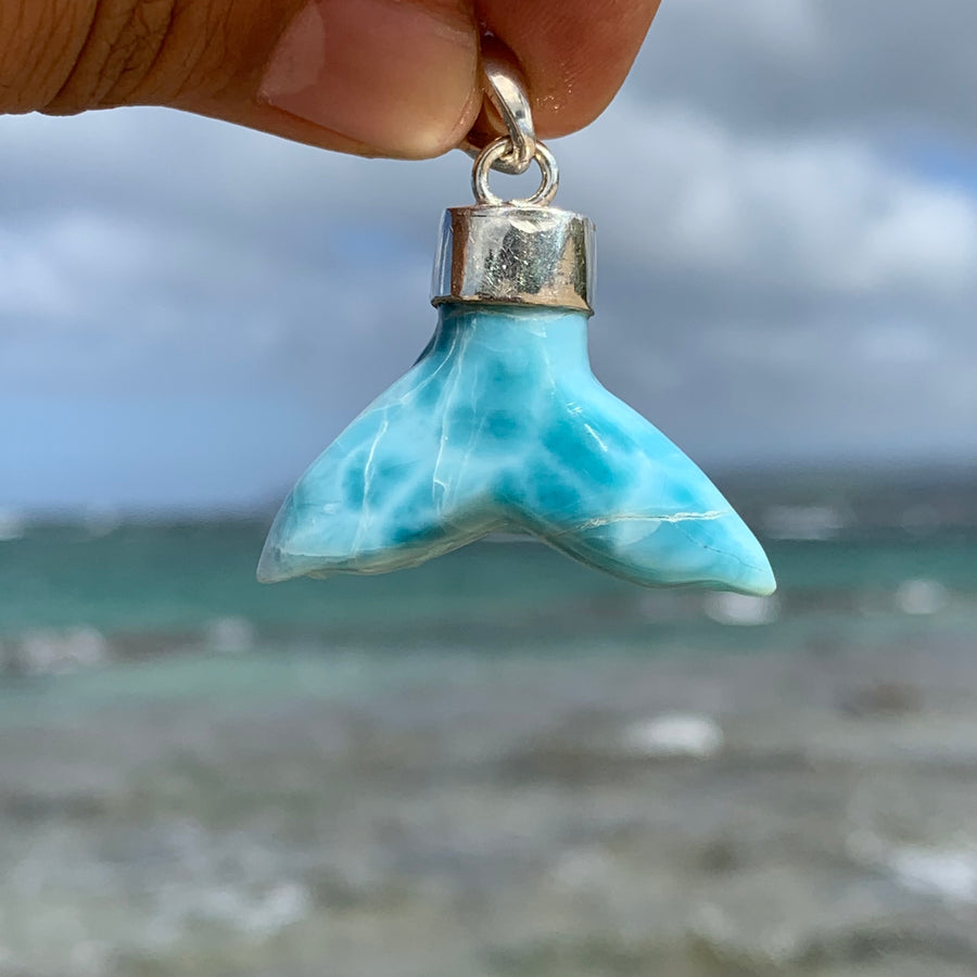 Larimar 🐳 Whale Tail Sterling Silver Pendant #22