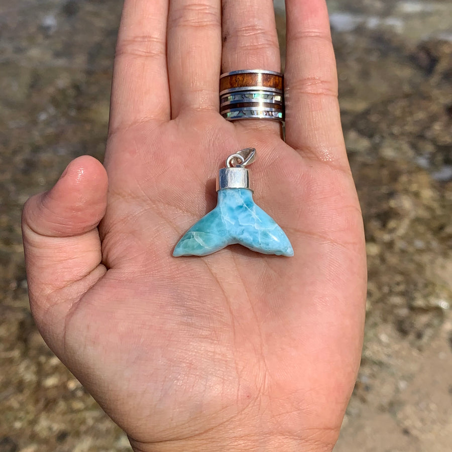 Larimar 🐳 Whale Tail Sterling Silver Pendant #22