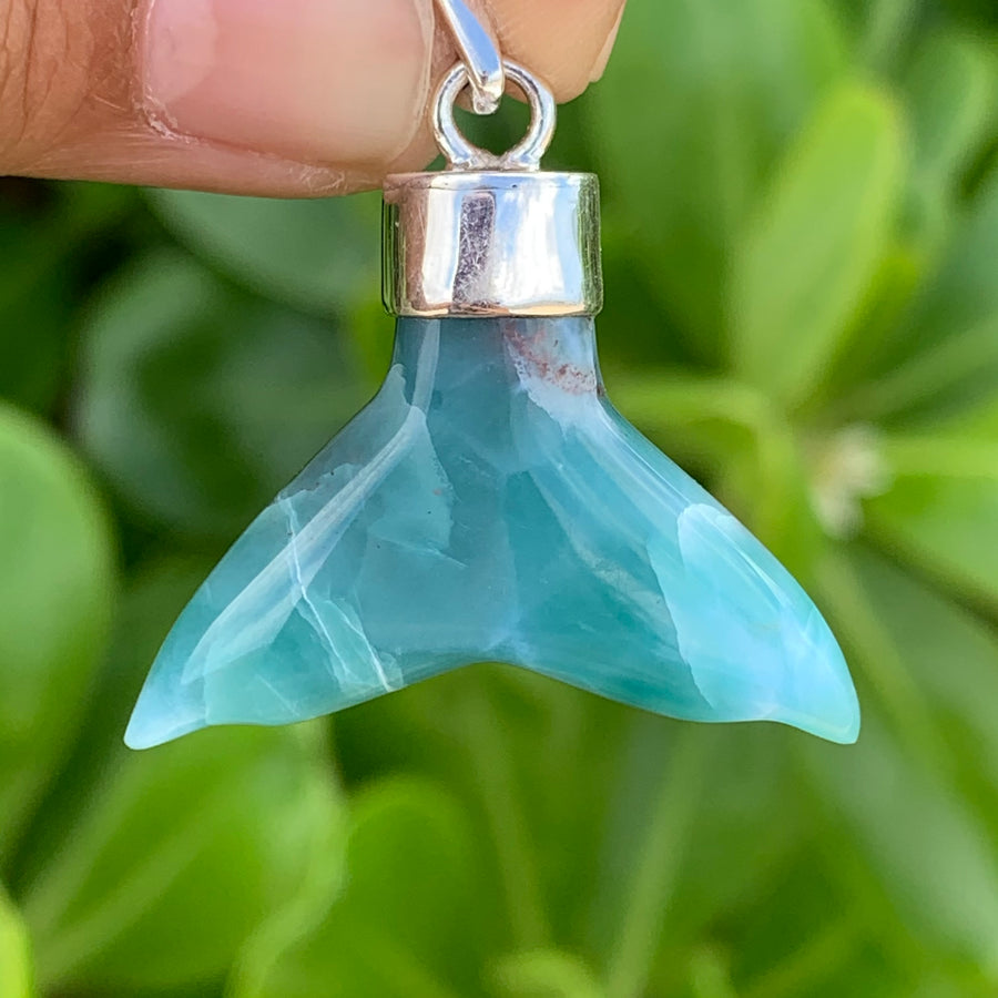 Larimar 🐳 Whale Tail Sterling Silver Pendant #27