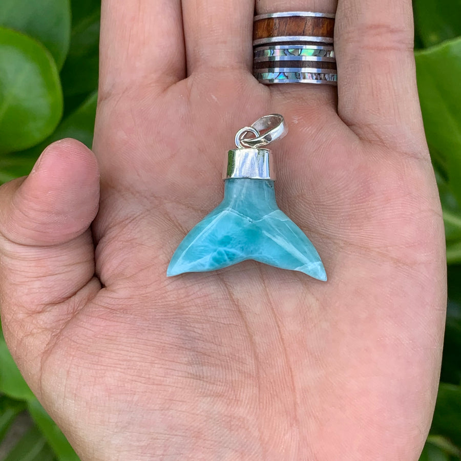 Larimar 🐳 Whale Tail Sterling Silver Pendant #26